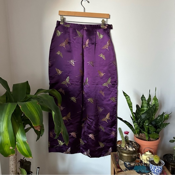 April Cornell Dresses & Skirts - April Cornell Stunning Satin Purple Gold Butterfly Embroidered Skirt